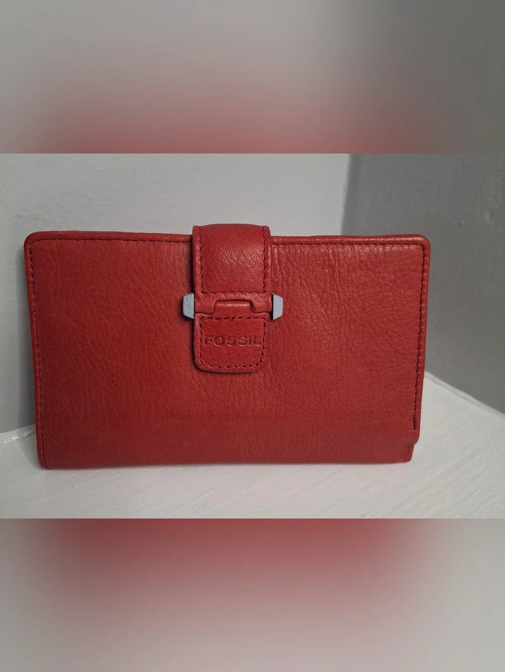 Fossil Red Leather Wallet & Croc Embossed Jewelry Travel Case Set